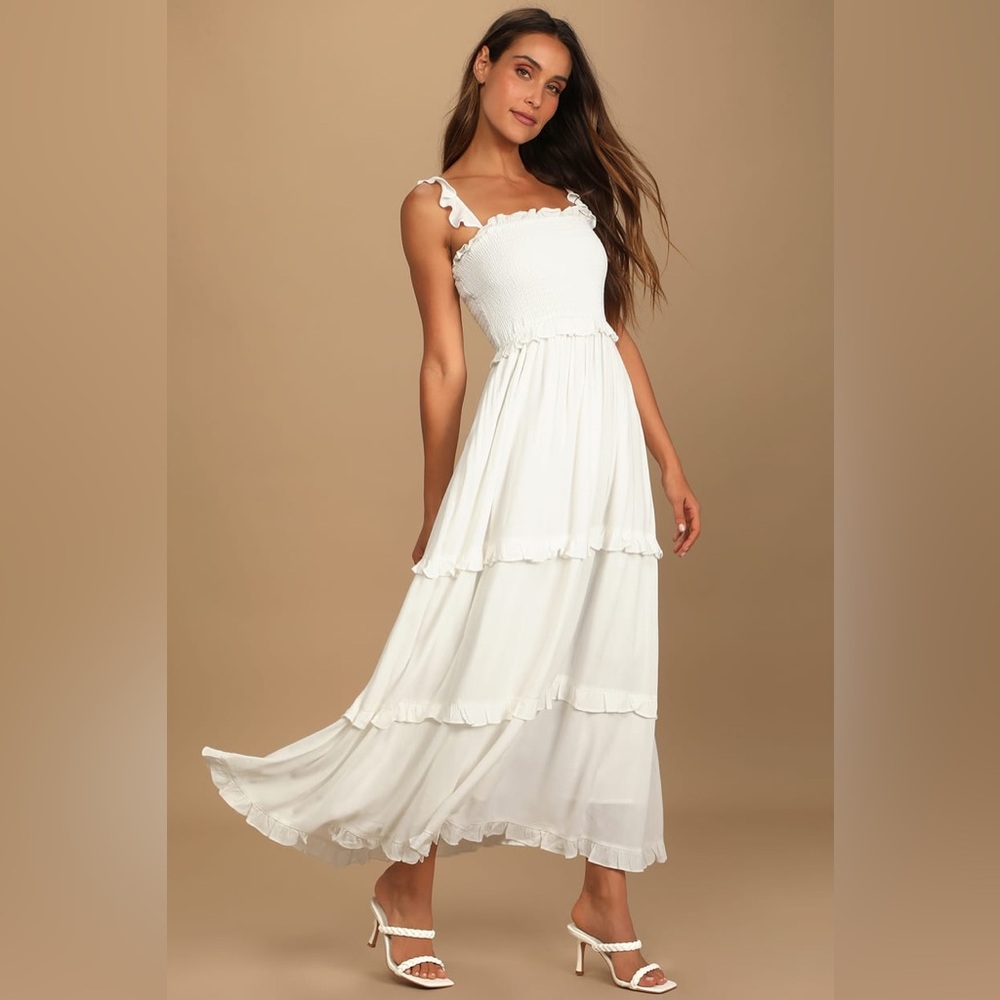 Fun Afternoon White Smocked Tiered Maxi Dress